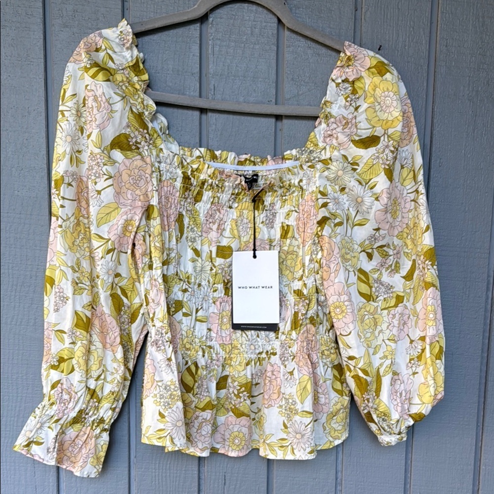 Who What Wear Floral Women's Top - Yellow and Pink